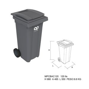 CONTENEDOR PLÁSTICO PARA RESIDUOS OP, 2 RUEDAS, 120 L.