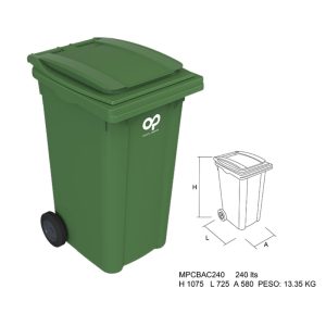 CONTENEDOR PLÁSTICO PARA RESIDUOS OP, 2 RUEDAS, 240 L.