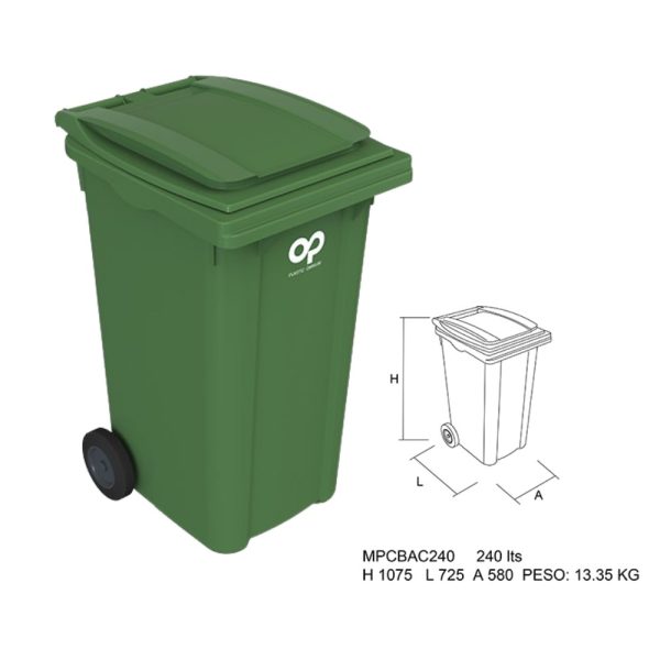 CONTENEDOR PLÁSTICO PARA RESIDUOS OP, 2 RUEDAS, 240 L.