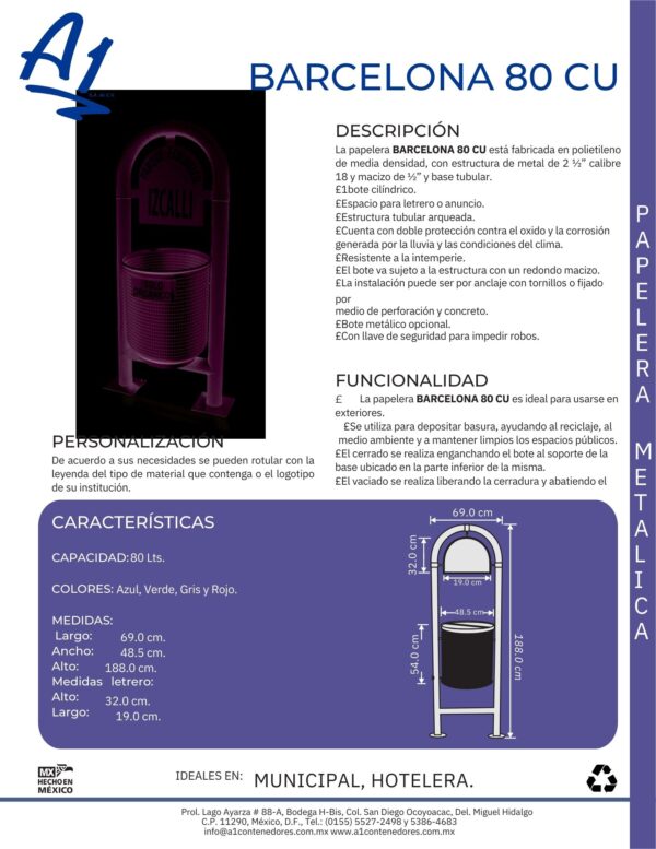 Papelera BARCELONA 80 CU