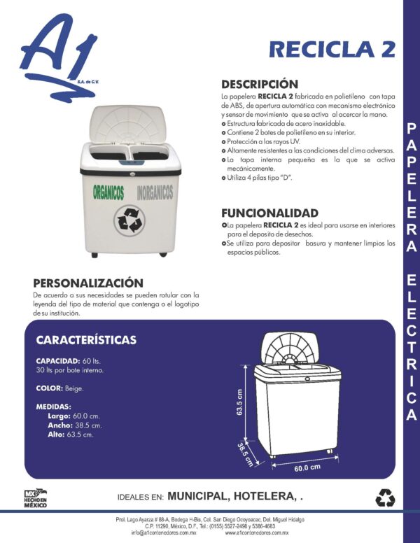 Papelera recicla 2 con tapa eléctrica