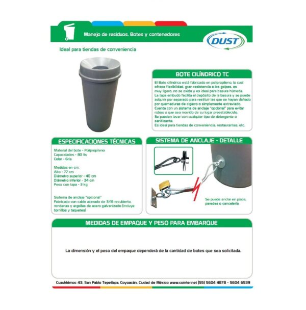 Bote Cónico Tapa Embudo 80 L