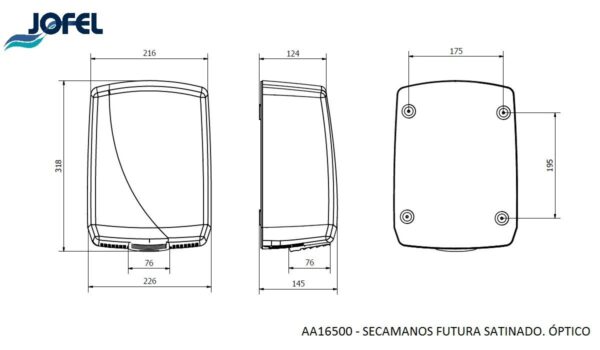 SECADOR FUTURA OPTICO 125VINOXIDABLE SATINADO LOGO JOFEL-ACERO INOXIDABLE