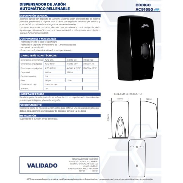 JABONERA ÓPTICA RELLENABLE TODO TIPO DE JABON-NEGRO