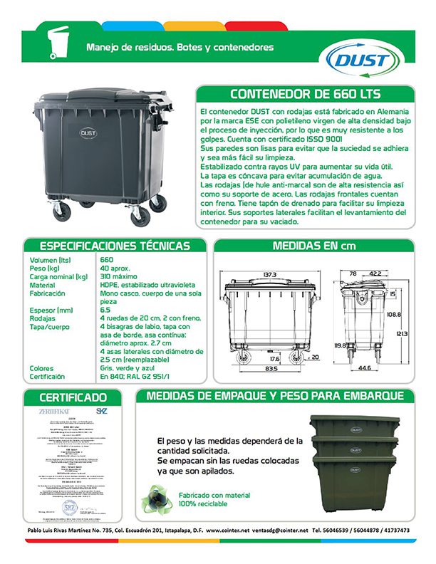 Contenedor de Basura 660 Litros Verde