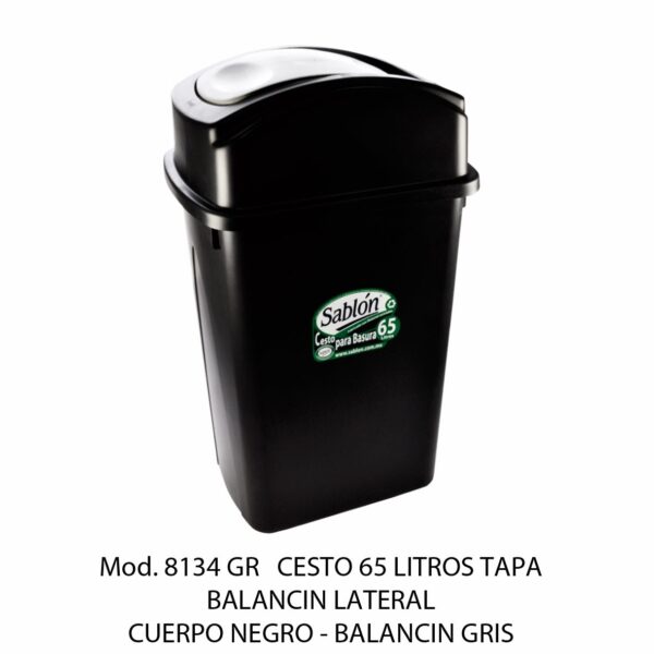 Cestos 65 L Tapa BALANCÍN LATERAL (Bote Negro) (SKU 8136VD)