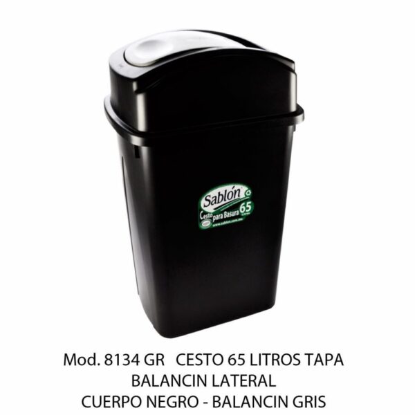Cestos 65 L Tapa BALANCÍN LATERAL (Bote Negro) (SKU 8136VD)