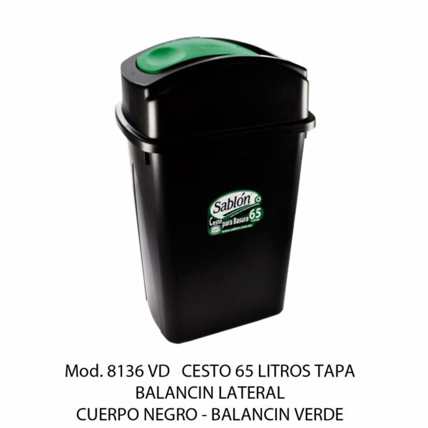 Cestos 65 L Tapa BALANCÍN LATERAL (Bote Negro) (SKU 8136VD)