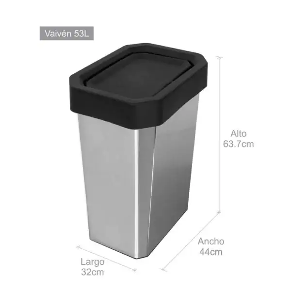 Papelera Estrabins vaivén 53L Negro-IML Metalizado